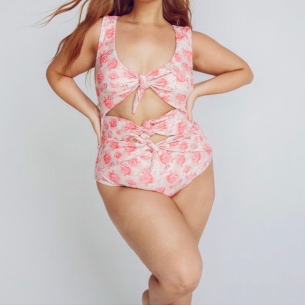 Alpine Pink Floral Tie-Front One-Piece Swimsuit